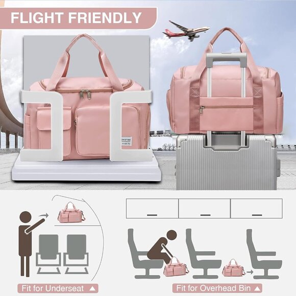 Small Gym Bag for Women, Travel Duffle Bag Carry On Weekender Bag with Shoe Comp - Picture 5 of 8